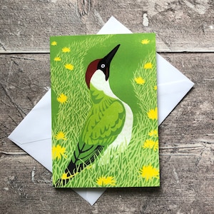 Green Woodpecker greeting card – blank inside
