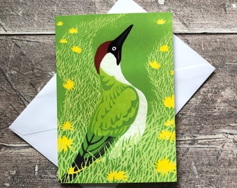 Green Woodpecker greeting card – blank inside