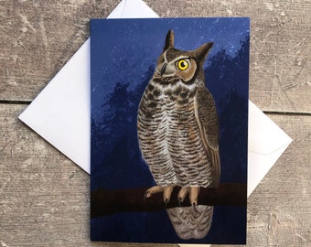 Great Horned Owl greeting card – blank inside