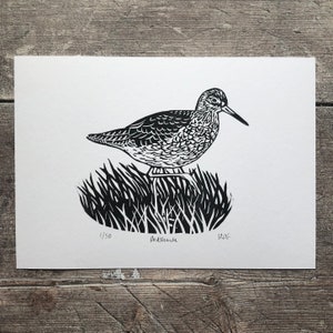 Redshank linocut print | Original art | Handmade, limited edition