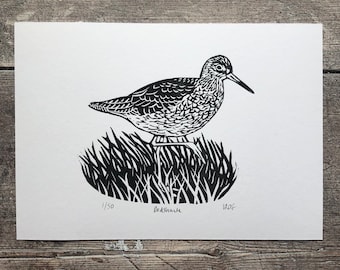 Redshank linocut print | Original art | Handmade, limited edition