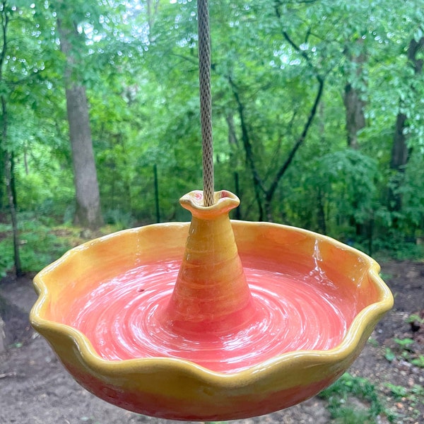 Bird Feeder - wheel thrown stoneware, bright blended glaze. BF95