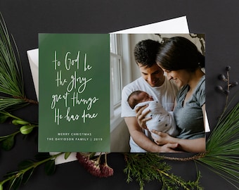 Christian Christmas Cards - Christmas Card Template - Instant Download - Corjl - To God Be The Glory - Hand Lettered Cards