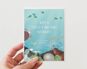 Friend Birthday Card - Ocean Reef - Sea Turtle - Under the Sea - Birthday Card for Her - Cute Birthday Card - Kids Birthday Card