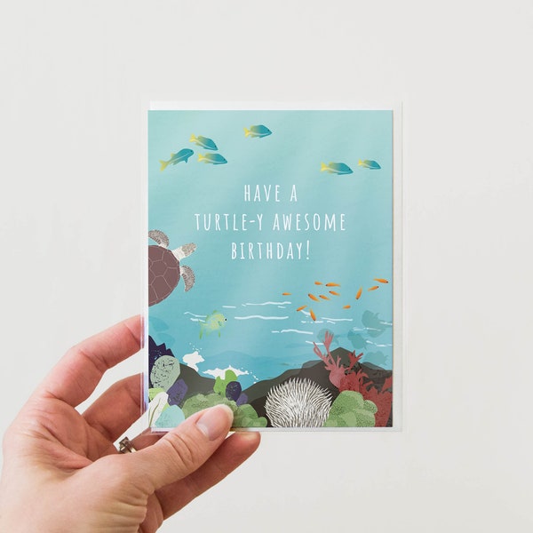 Friend Birthday Card - Ocean Reef - Sea Turtle - Under the Sea - Birthday Card for Her - Cute Birthday Card - Kids Birthday Card