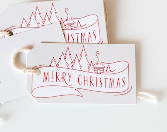 Christmas Tags - Set of 8 - Red Banner - Christmas Gift Tags - Merry Christmas Gift Tag - Holiday Gift Tags