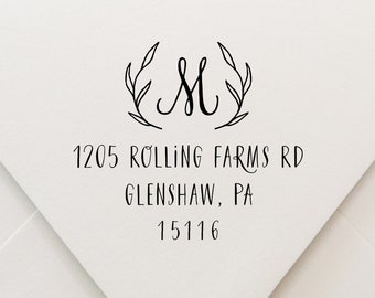 Self Inking Return Address Stamp - Personalized Stamp Return Address - Custom Return Label Stamp - Monogram Crest Housewarming Gift