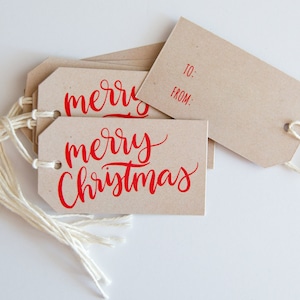 8 cartas a mano feliz Navidad regalo etiquetas - felices fiestas - Kraft Paquete de Navidad - Etiquetas colgantes