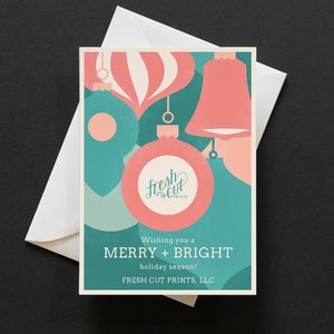 Natale aziendale, biglietto di Natale aziendale, biglietto di Natale con logo, illustrazione di ornamenti personalizzati, biglietto di Natale Etsy