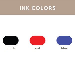 May include: Three ink colors: black, red, and blue. Each color is represented by a solid oval.