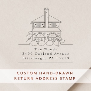 Aangepaste huisretourstempel - zelfinktend of hout en inkt - housewarmingcadeau - gepersonaliseerde retourstempel - huistekening
