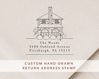 Custom House Return Address Stamp - Self Inking or Wood and Ink - Housewarming Gift - Personalized Stamp Return Address - House Drawing