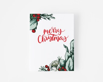 Hand Lettered Christmas Card Set - Woodland Floral, Pack of 6