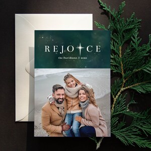 Religieuze kerstkaarten, kerstkaartsjabloon, christelijke kerstkaarten, Instant Download, Verheug je, Sterrenhemel