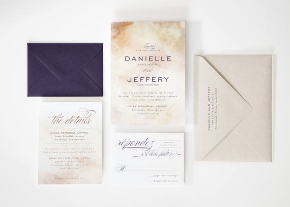 Purple Wedding Invitation Suite Ultra Violet And Fall Colors Etsy