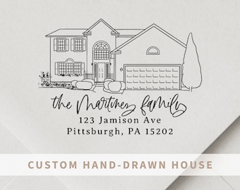 Custom House Portrait - Self Inking Return Address Stamp - Realtor Closing Gift - Personalized Stamp Return Address - House Drawing - Script