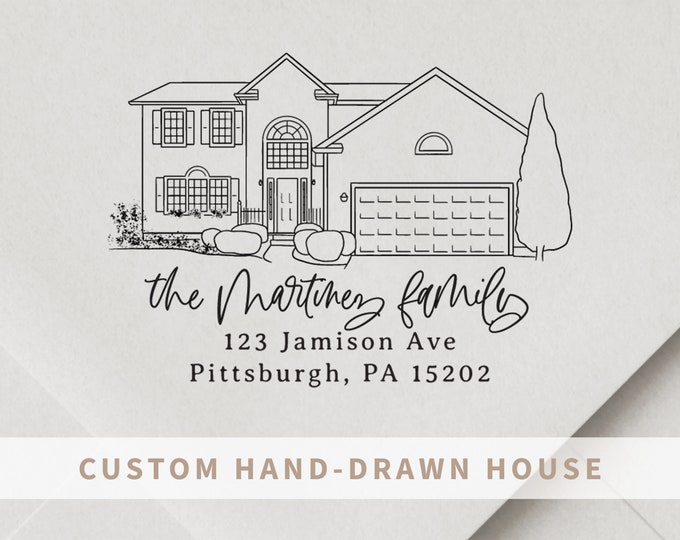 Custom House Portrait - Self Inking Return Address Stamp - Realtor Closing Gift - Personalized Stamp Return Address - House Drawing - Script