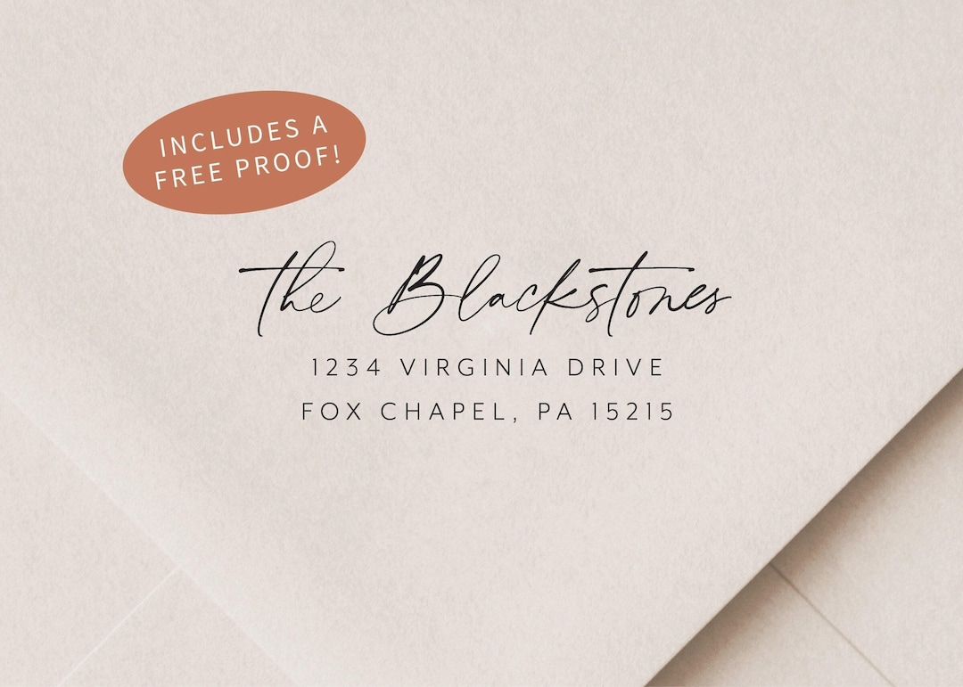 Calligraphy Housewarming Gift - Self Inking Return Address Stamp - Custom Return Label Stamp - Personalized Stamp Return Address - Wood Stamp + Handle, Black