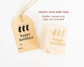 Christmas Gift Tag Rubber Stamp - Holiday To From Stamp