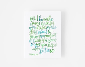 Encouraging Bible Verse Notecards - Scripture Watercolor - Greeting Card - Christian Encouragement - Religious - Jeremiah 29:11