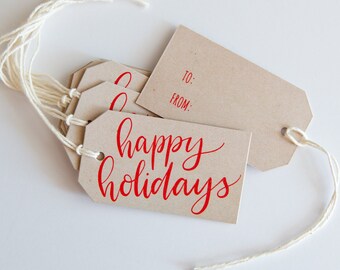 Hand Lettered Happy Holidays Kraft Gift Tags - Set of 8
