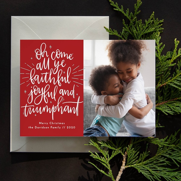 Religious Christmas Card Template, Christian Christmas Cards, Instant Download, Oh Come All Ye Faithful, Joyful and Triumphant