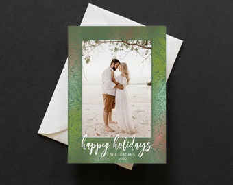 Christmas Card Template, Holiday Card Template, Christmas Photo Card, Instant Download, Bright and Festive, Custom Illustration