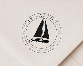 Sailboat Return Address Stamp - Custom Self-Inking or Wood