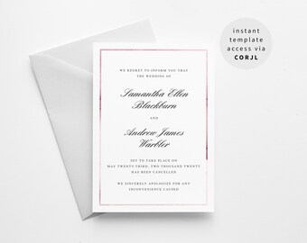 Wedding Cancellation - Wedding Announcement - Change of Plans - Postponement - Digital Template - Printable - Download