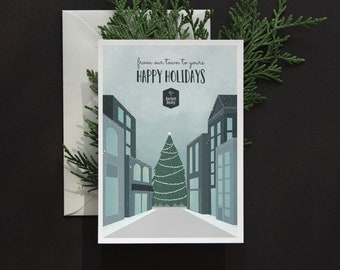 Company Christmas, Business Christmas Card, Real Estate Agent Christmas Card, Realtor, Financial Firm Christmas Card, Town Illustration