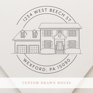 Aangepaste huisportret - zelfinktende retouradresstempel - eerste huis Inwijdingsfeestcadeau - gepersonaliseerd stempel retouradres - huistekening