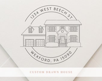 Custom House Portrait - Self Inking Return Address Stamp - First Home Housewarming Gift - Personalized Stamp Return Address - House Drawing