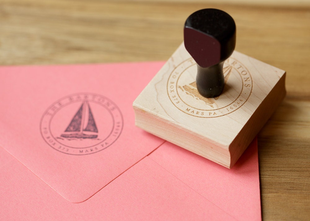 Sailboat Return Address Stamp - Custom Self-Inking Or Wood