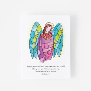 Juego de 6 - Vidrieras Ángel - Ángel Tarjetas de Navidad - Religioso - Cristiano - Escritura - Caja - Paquete de Tarjetas de Navidad