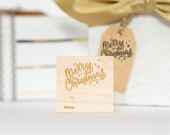 Merry Christmas Rubber Stamp: To From Gift Tag Stamp
