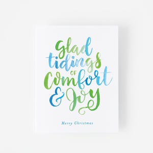 Conjunto de 6 - Conjunto de tarjetas de Navidad - Buenas nuevas de consuelo y alegría - Conjunto de tarjetas navideñas - Letras a mano en acuarela
