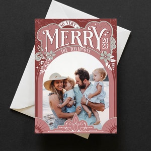 Personalized Christmas Card - Photo Holiday Card - Template - Instant Download - Corjl - Very Merry - Vintage Banner