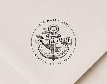 Nautical Anchor Address Stamp - Custom Return Address, Self-Inking