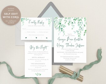 Elegant Wedding Invitations - Greenery Wedding Invitation - Wedding Invitation Template - Printable - Template Download