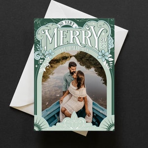Biglietto di auguri fotografico - Modello di biglietto di Natale - Download istantaneo - Corjl - Molto allegro - Banner vintage - Personalizzato
