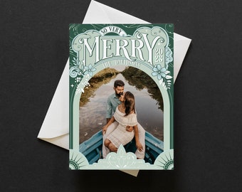 Photo Holiday Card - Christmas Card Template - Instant Download - Corjl - Very Merry - Vintage Banner - Personalized