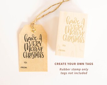 Christmas Tag Rubber Stamp: To From, Merry Christmas