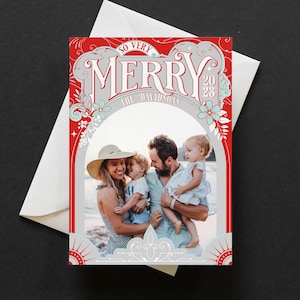 Kerstkaartsjabloon - gepersonaliseerde foto kerstkaart - Instant Download - Corjl - Very Merry - Vintage Banner