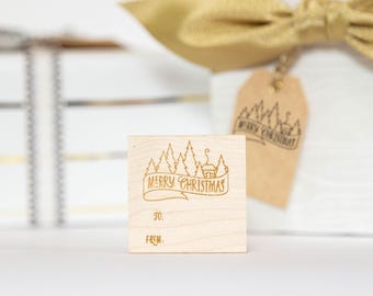Christmas Tag Rubber Stamp: Etched Wood To/From Stamp
