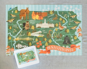 Pennsylvania State Favorites Hand Drawn 1000-Piece Jigsaw Puzzle