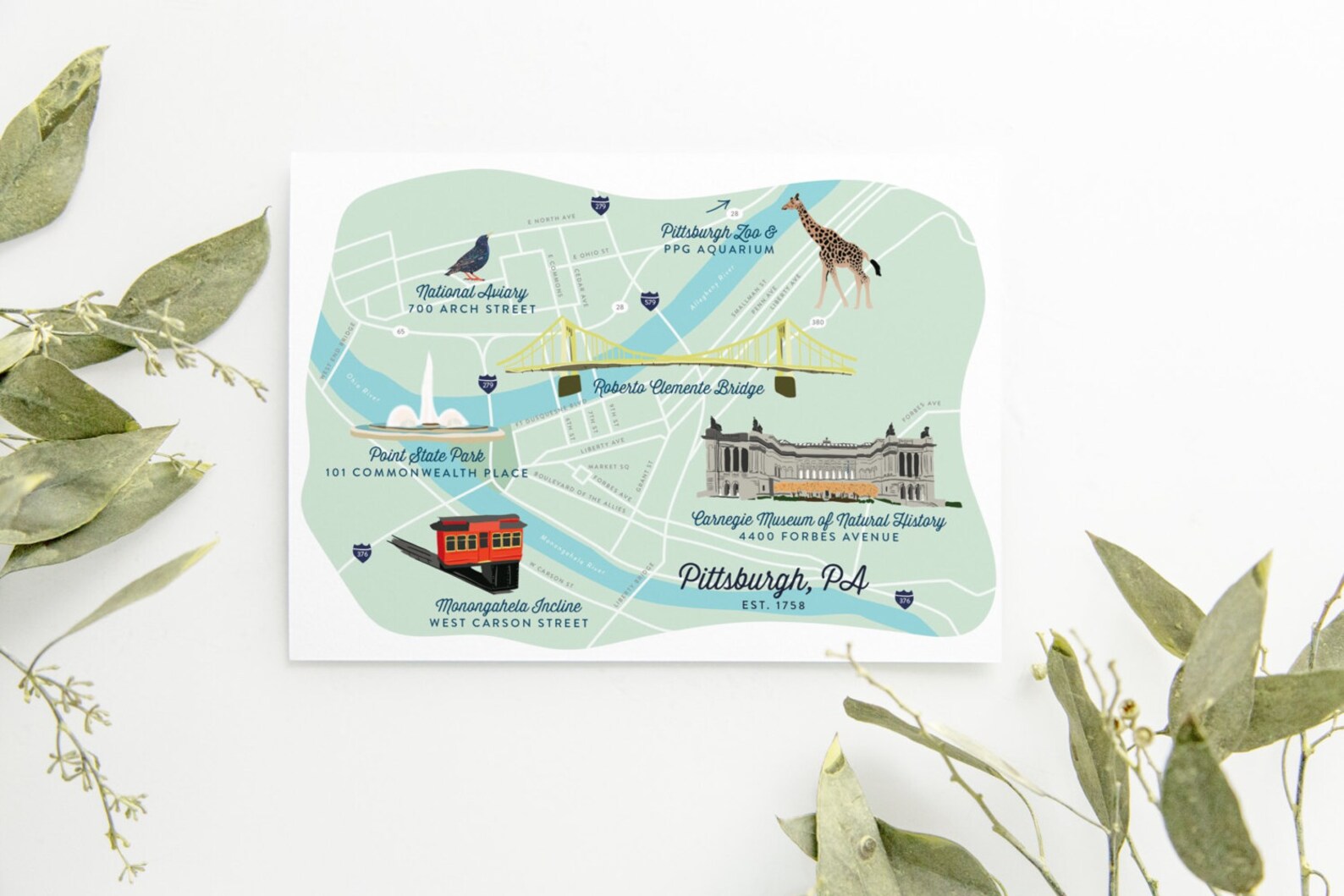 Pittsburgh Illustrated Map Giclee Art Print Carnegie Museum | Etsy