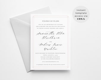 Wedding Announcement - Change of Plans - Wedding Cancellation - Postponement - Digital Template - Printable - Download - Change the Date