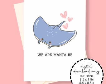 Carte de téléchargement numérique anniversaire/Saint-Valentin - We Are Manta Be, Manta Ray, Sea Life, Stingray