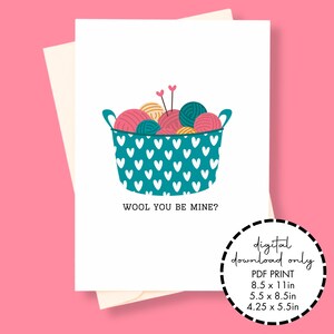 Digitale downloadkaart jubileum/Valentijnsdag - Wool You Be Mine? Haken, breien en naaien