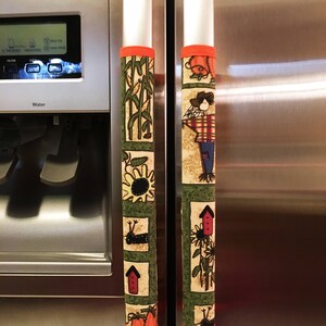 Refrigerator handle covers, fridge handle covers, handmade, kitchen decor, housewarming gift, reversible, Fall decor, PHA003